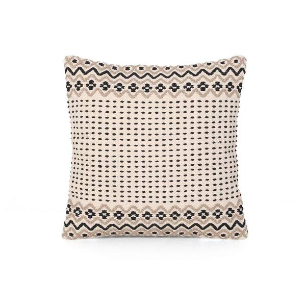 Noble House Bochas Boho Taupe and White Cotton 18 in. x 18 in. Pillow Cover
