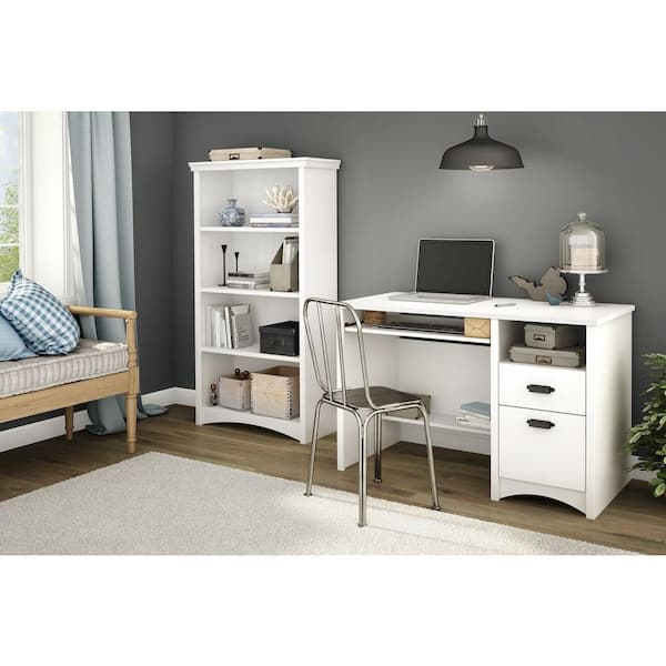 South Shore 58.13 in. Pure White Faux Wood 4-shelf Standard Bookcase with Adjustable Shelves