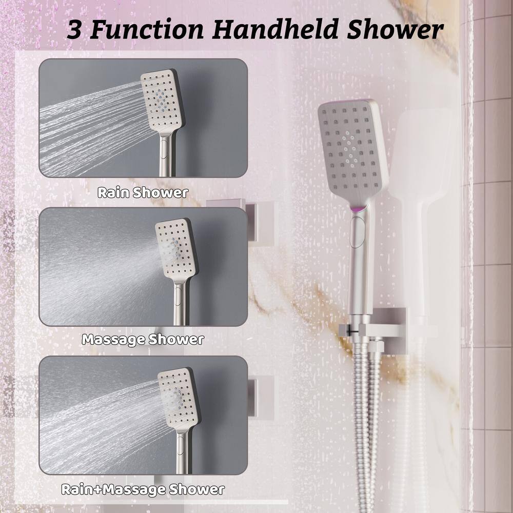 12" Brushed Nickel LED Ceiling Mounted Rainfall Shower System