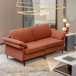 73 in. Modern Rust Red Polyester 2-Seat Loveseat with Metal Legs