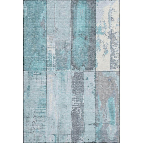 Mayfield Premium Machine Washable Abstract AMF1877 Teal 8 ft. x 10 ft. Area Rug