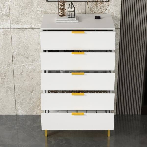 6-Drawers White Wood Dresser Storage Cabinet Organizer with Metal Leg