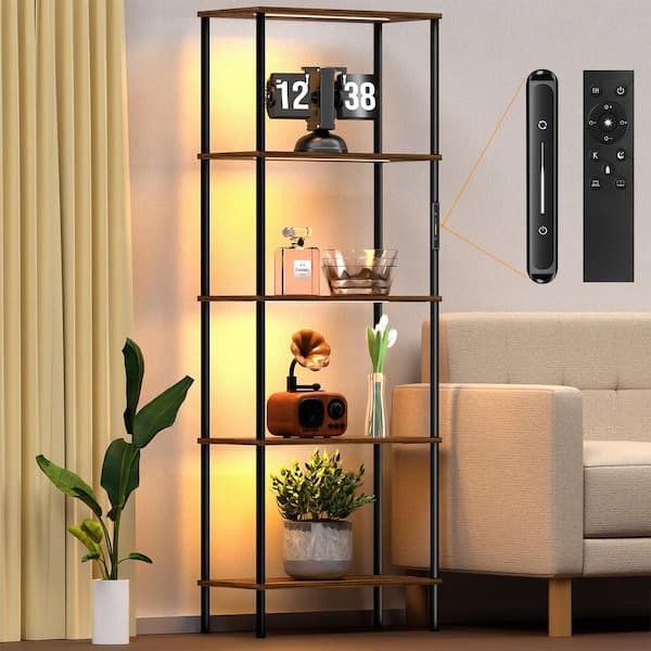 67 in. Yellow Dimmable 4-Light LED Big Bookshelf Column with Remote, for Living Room & Bedroom