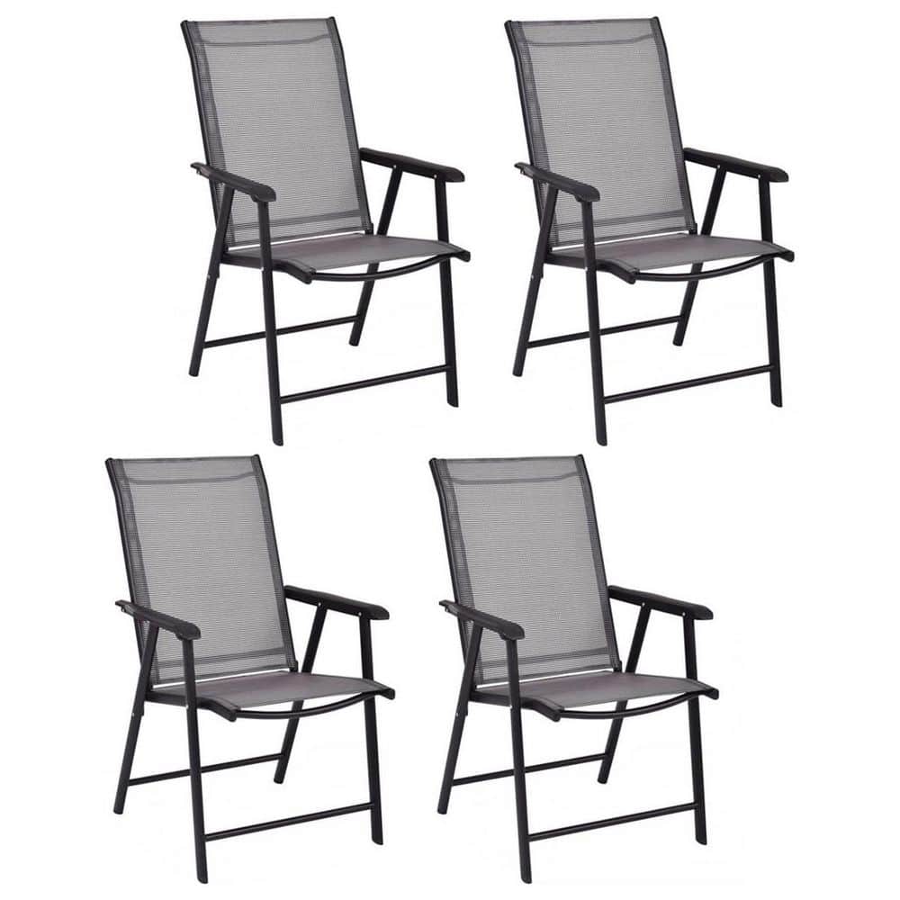Folding Steel Outdoor Dining Chair in Grey (Set of 4)