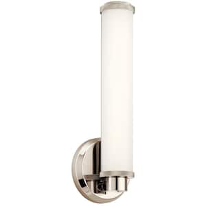 Indeco 16-Watt Polished Nickel Integrated LED Bathroom Indoor Wall Sconce Light with Satin Etched White Glass Shade