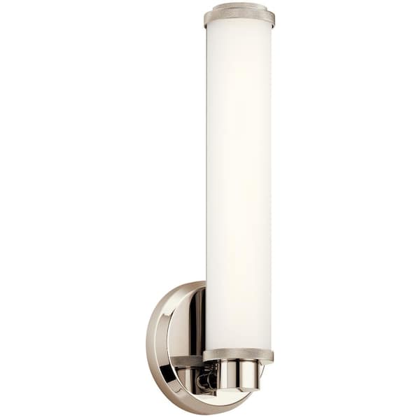 KICHLER Indeco 16-Watt Polished Nickel Integrated LED Bathroom Indoor Wall Sconce Light with Satin Etched White Glass Shade