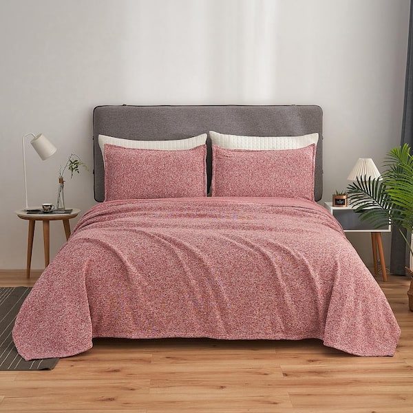 JML Red Microfiber Queen Knit Blanket with Pillow Sham TWB-RED-Q