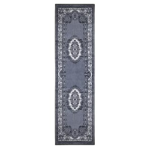 Seraphina Black/ White 2 ft. 7 in. x 8 ft. Traditional Floral Non-Slip Area Rug