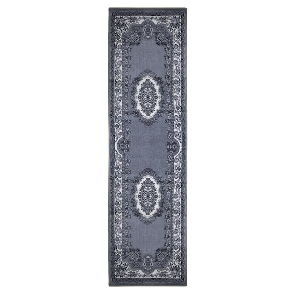 SUPERIOR Seraphina Black/ White 2 ft. 7 in. x 8 ft. Traditional Floral Non-Slip Area Rug