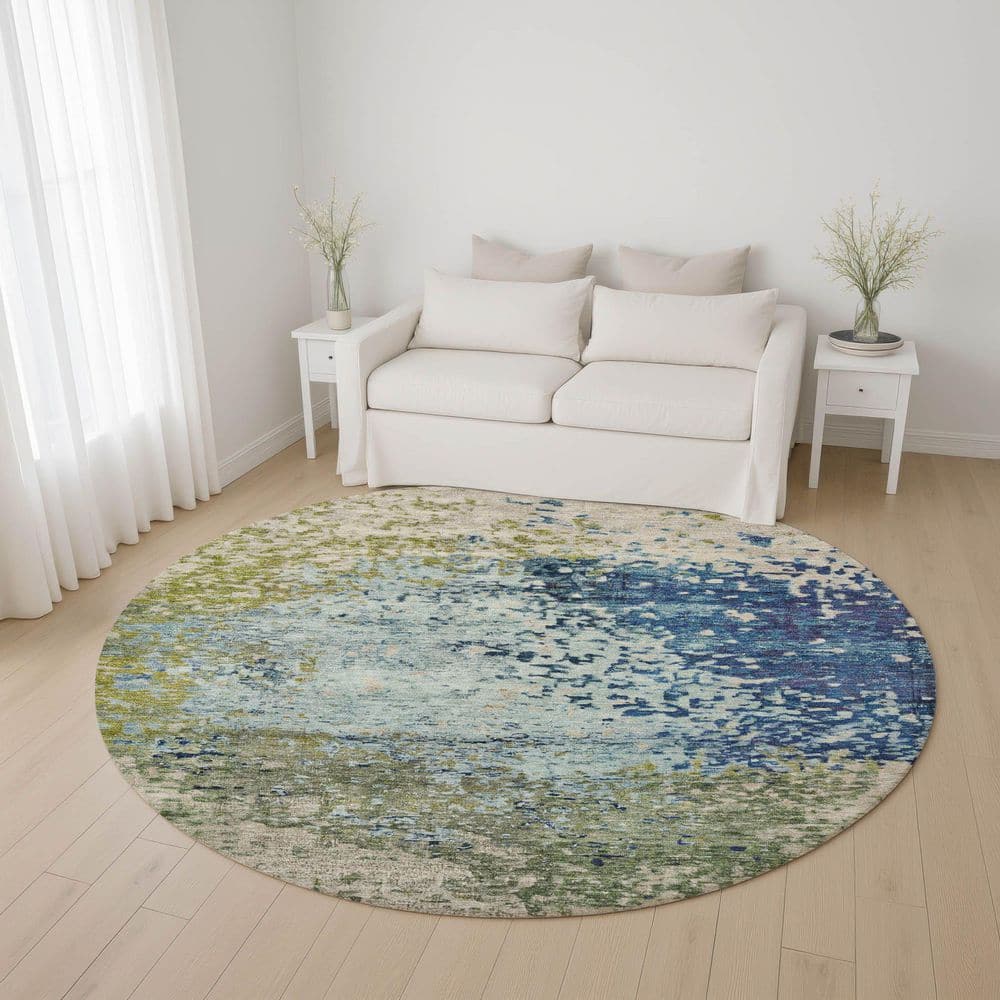 Mayfield Premium Machine Washable Abstract AMF1737 Blue 8 ft. x 8 ft. Round Rug price history on PriceWatchPro
