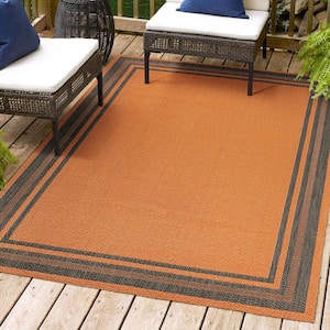 James Modern Orange/Dark Gray 3 ft. x 5 ft. Border Stripe Indoor/Outdoor Area Rug