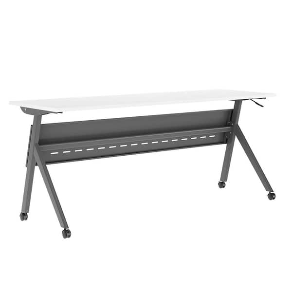 Carnegy Avenue Davis Commercial Grade 24 in. Rectangular White Top/Gray Frame Composite Heavy-Duty Nesting Flip Training Table Desk
