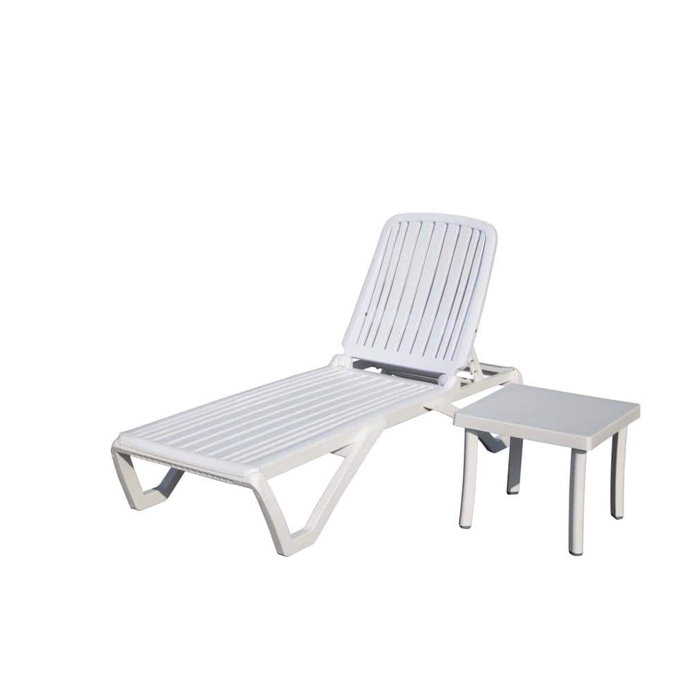 2-Piece Plastic Outdoor Chaise Lounge with Adjustable Backrest and Wheels (