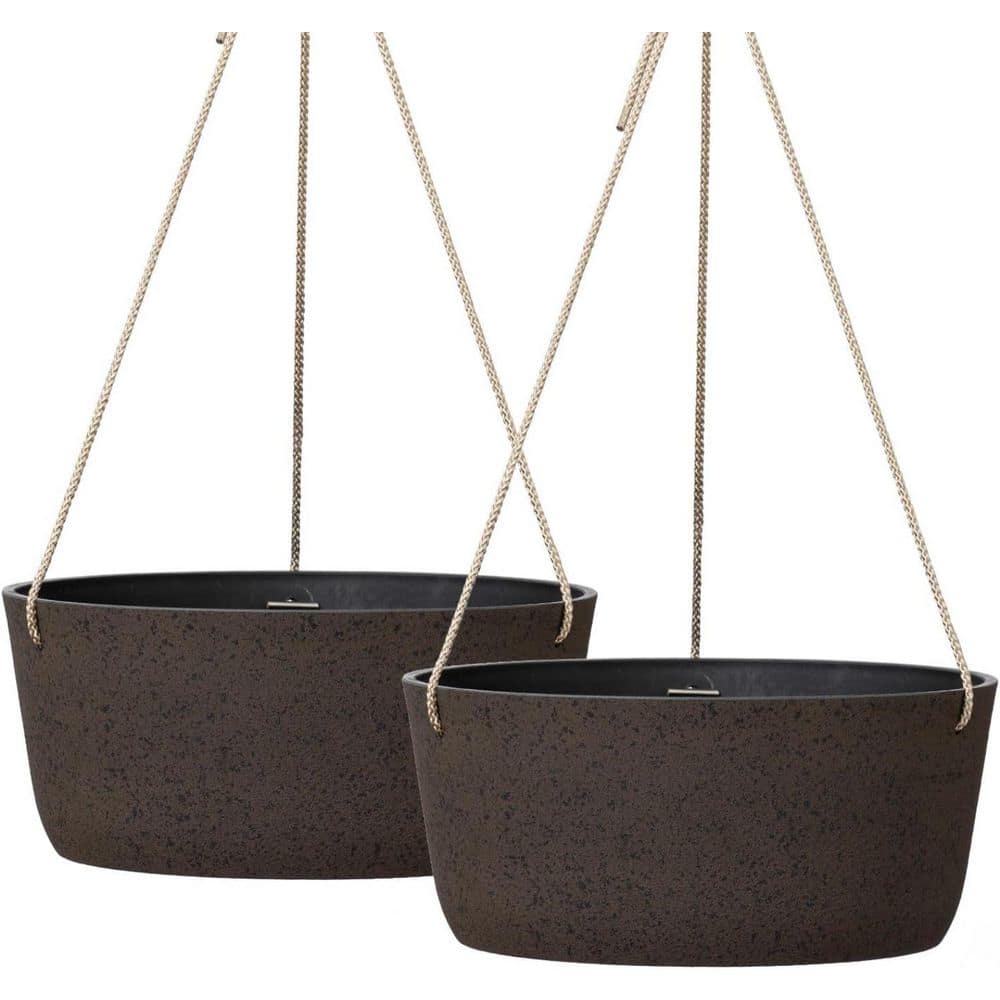 Large 12 in. New Iron Charcoal Plastic and Natural Stone Powder Hanging Basket Hanging Garden Planters (Set of 2) price history on PriceWatchPro