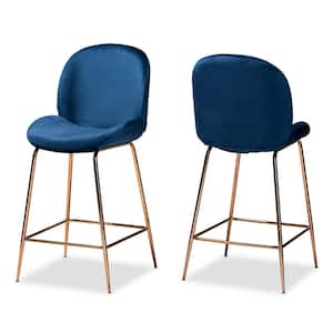 Lander 41 in. H Navy Blue and Rose Gold Low Back Metal Counter Height Bar Stool (Set of 2)