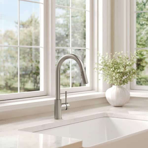 Brushed Nickel 15.9 in. H Pull Down Sprayer Kitchen Faucet with 360° Swivel Spout, 2‑Function Sprayer, 1.8 GPM