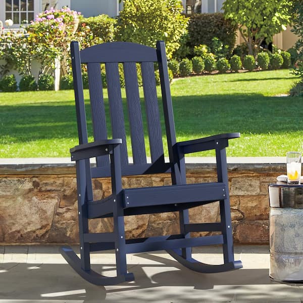 Lue Bona Navy Blue Plastic Adirondack Outdoor Rocking Chair With High