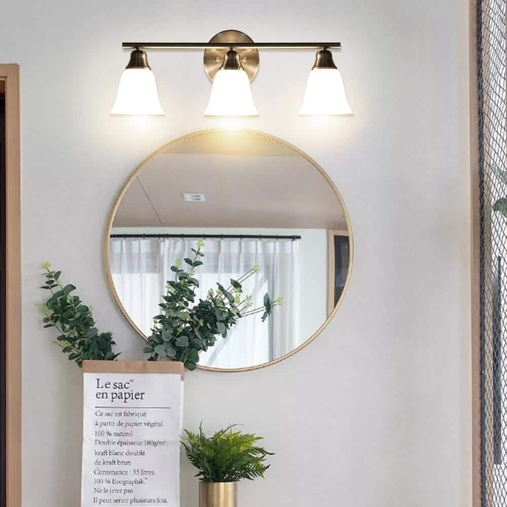 24 Inch Brushed Nickel Vanity Light with Alabaster Glass Shades