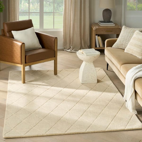 Wool Haven Ivory 4 ft. x 6 ft. Diamond Contemporary Area Rug
