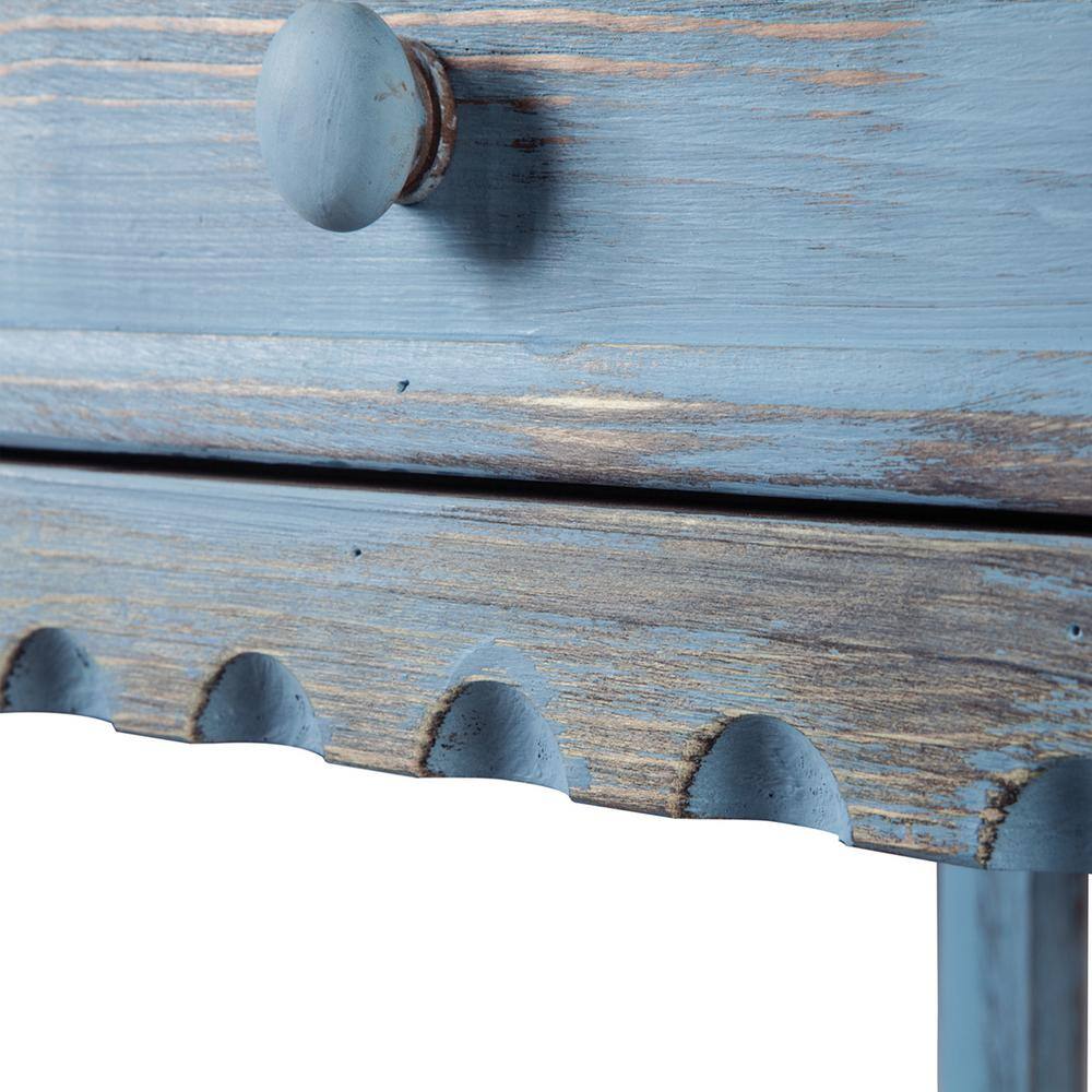 Rustic Blue Antique Wood End Table with Storage