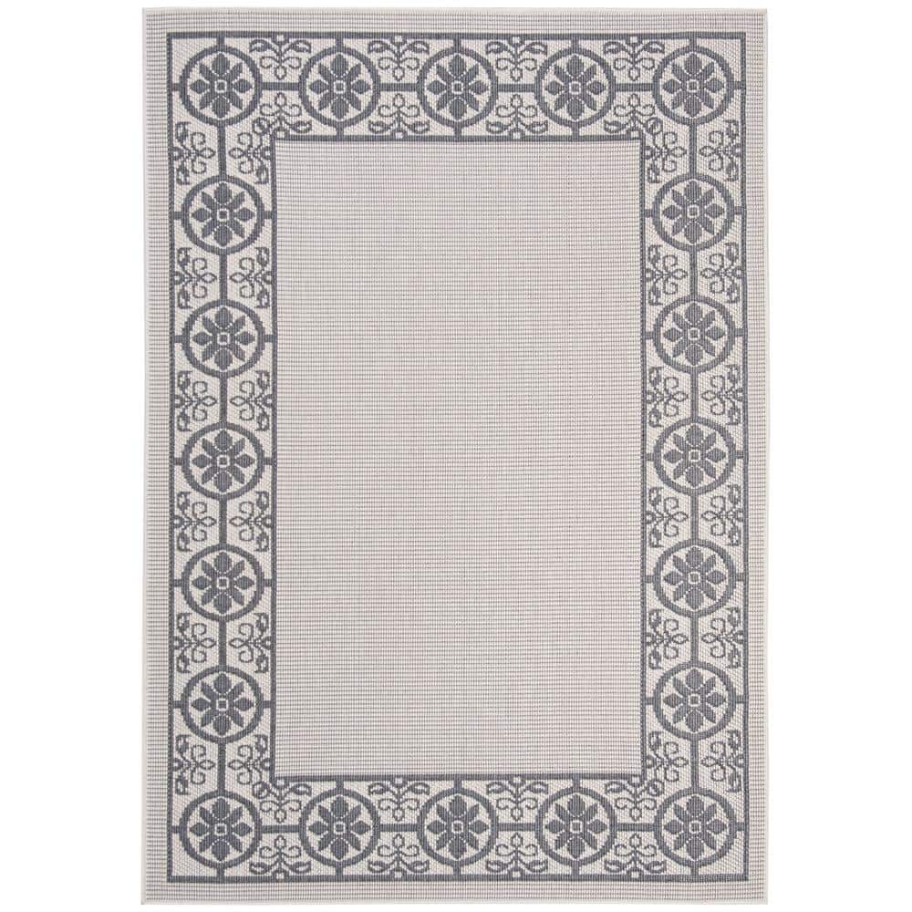 Ivory & Charcoal Geometric 8' x 10' Easy-Care Synthetic Area Rug