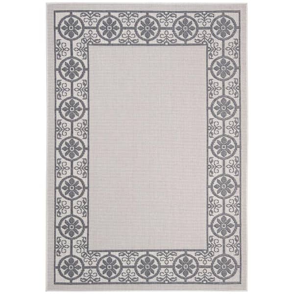 SAFAVIEH Bermuda Ivory/Charcoal 9 ft. x 12 ft. Floral Indoor/Outdoor Patio  Area Rug