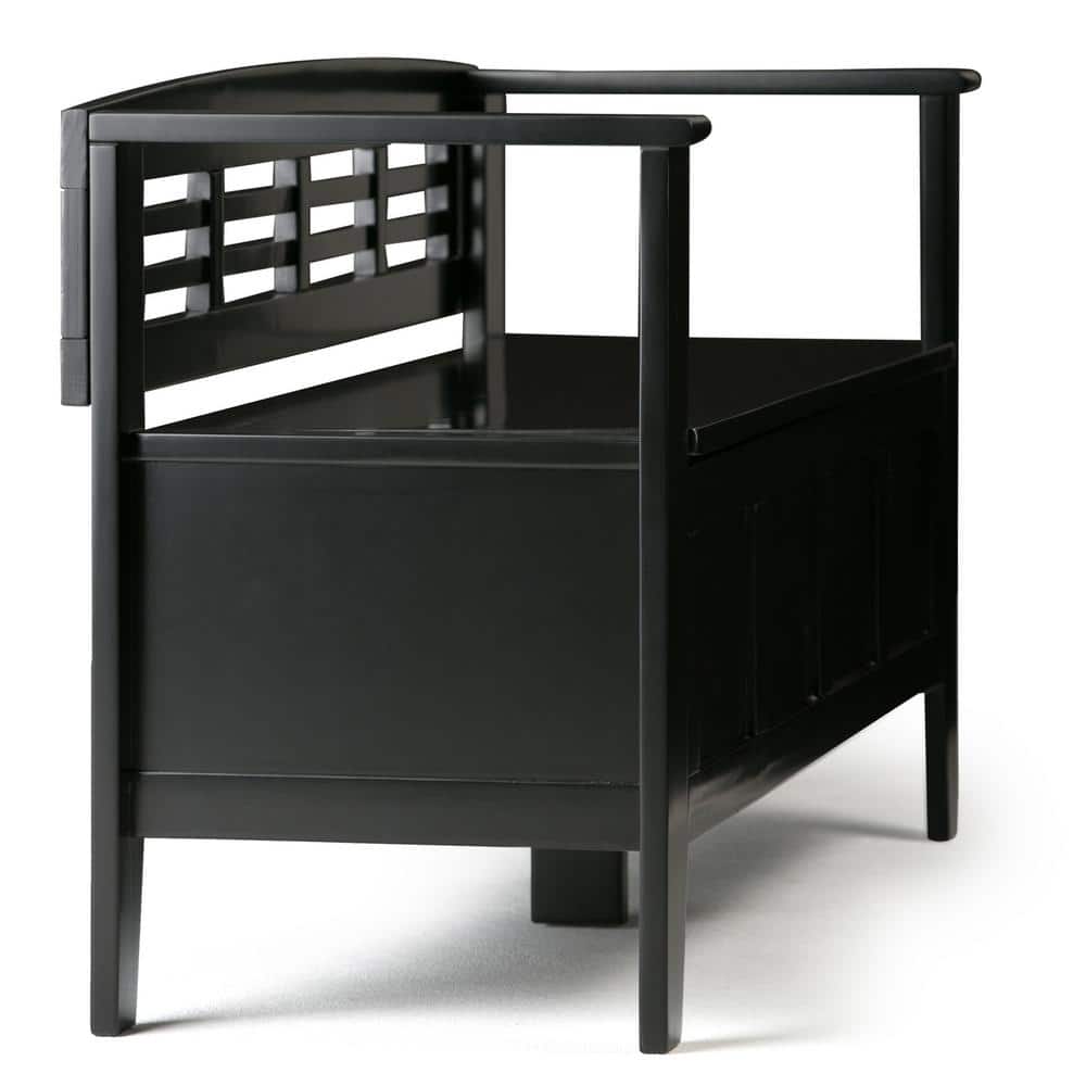 Black Solid Pine 48" Entryway Storage Bench with Backrest