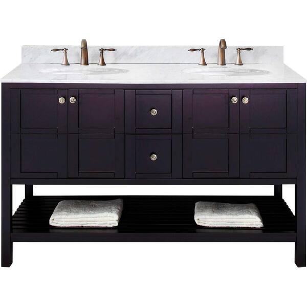 Virtu USA Winterfell 60 in. W Bath Vanity in Espresso with Marble Vanity Top in White with Round Basin