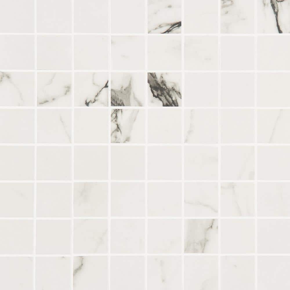 Statuario Venato Matte Porcelain Mosaic Tile Sheet for Indoor/Outdoor Use