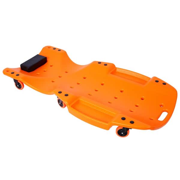 Tidoin 440 lb. Capacity 48 in. Orange Plastic Creeper with Padded Headrest and Dual Tool Trays