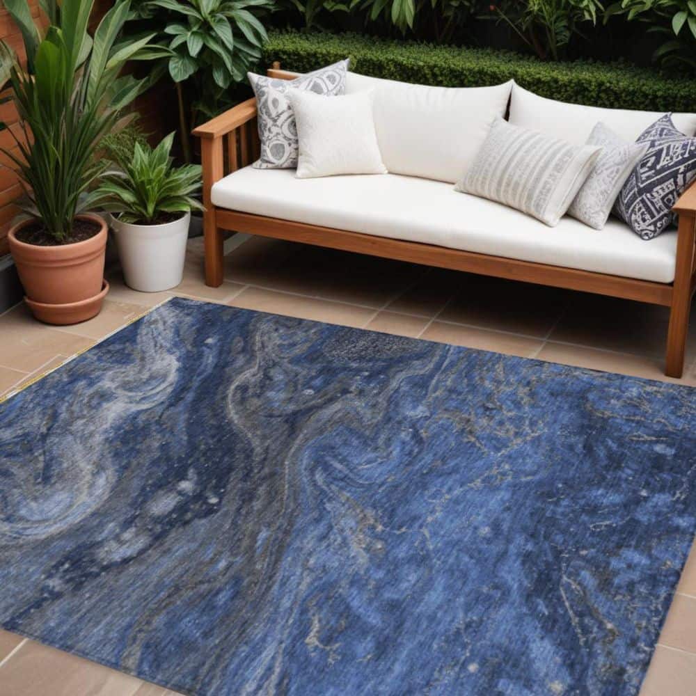 Denim Blue, Sky Blue 10 ft. x 14 ft. Woven Abstract Polyester Rectangle Indoor / Outdoor Area Rug price history on PriceWatchPro