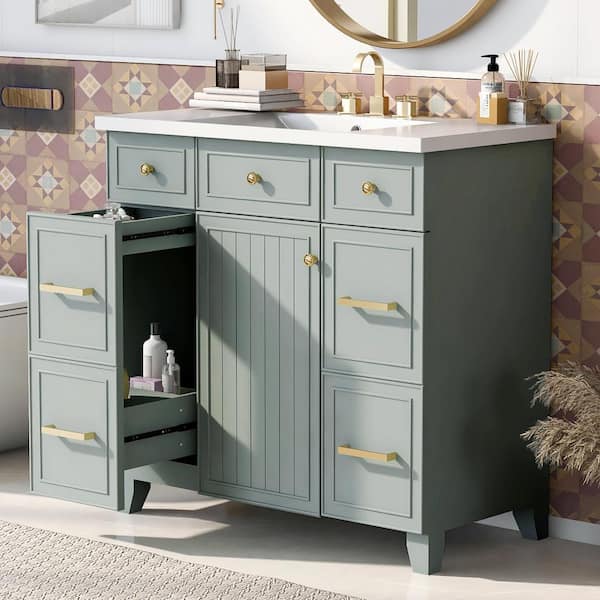 Magic Home Modular 36 in. Bathroom Vanity Freestanding Modular Storage Shaker Cabinet with Sink Top Combo Set and Drawer, Green