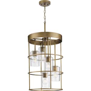 Burgess Collection 15-1/2 in. 5 -Light Aged Bronze Modern Farmhouse Hall Foyer Light with Clear Seeded Glass Shades