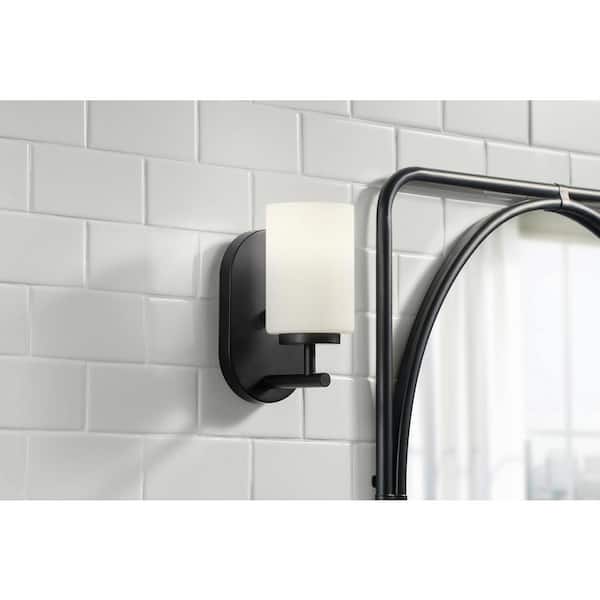 Tatum 1-Light Matte Black Wall Sconce with White Opal Glass Shade
