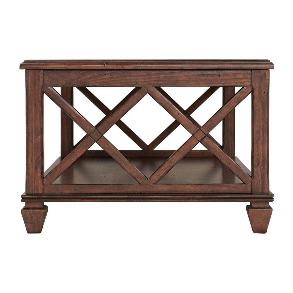 45" Cherry Pine Wood Coffee Table with Lower Shelf