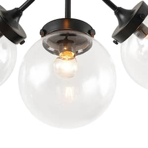 Cielo 4-Light 21.7 in. W Matte Black Semi-Flush Mount Modern Chandelier with Clear Glass Shades Hallway Ceiling Light