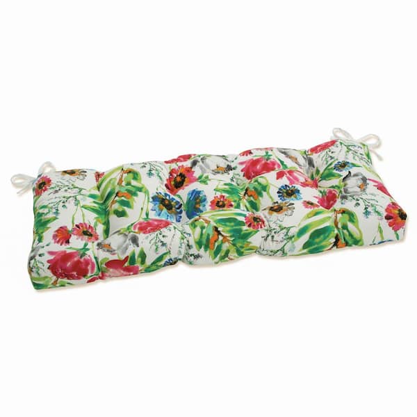 Pillow Perfect Floral Rectangular Outdoor Bench Cushion in Pink