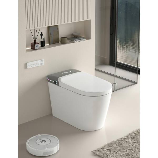 Smart Bidet Toilet with Remote Control and Deodorizing Almond Seat - 1.28 GPF, White
