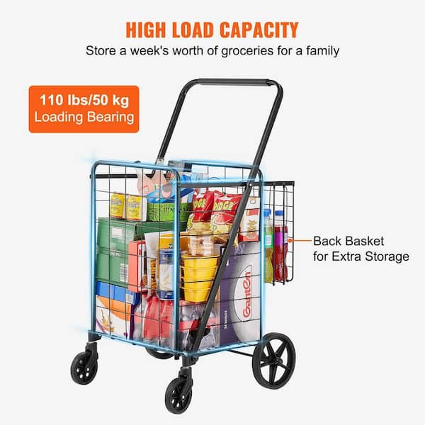 CASTNOO Folding Shopping Cart Jumbo Grocery Cart with Double