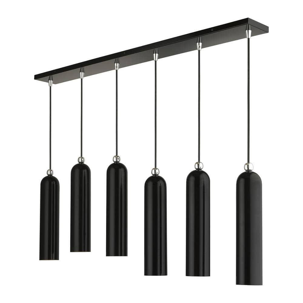 Ardmore 44" Shiny Black Glass and Chrome Linear Pendant Light