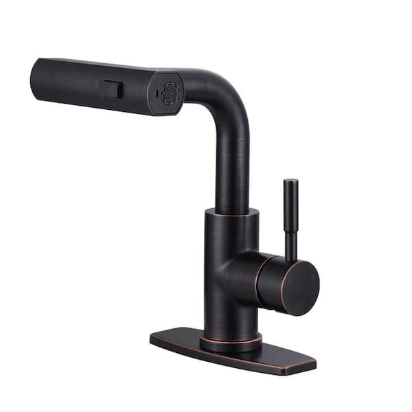 Modern Single Handle Pull Down Bar Faucet with 3-Modes Sprayer and Deckplate in Oil Rubbed Bronze