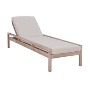 Tryton Natural Brown Wood Frame Outdoor Single Chaise Lounger with Beige Olefin Cushions