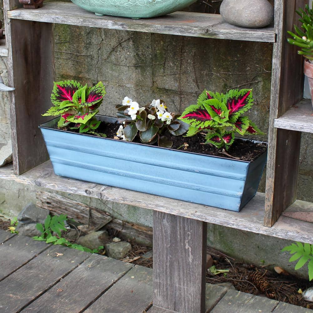 Blue Galvanized Steel Planter Box Garden Kit with Coir Brick