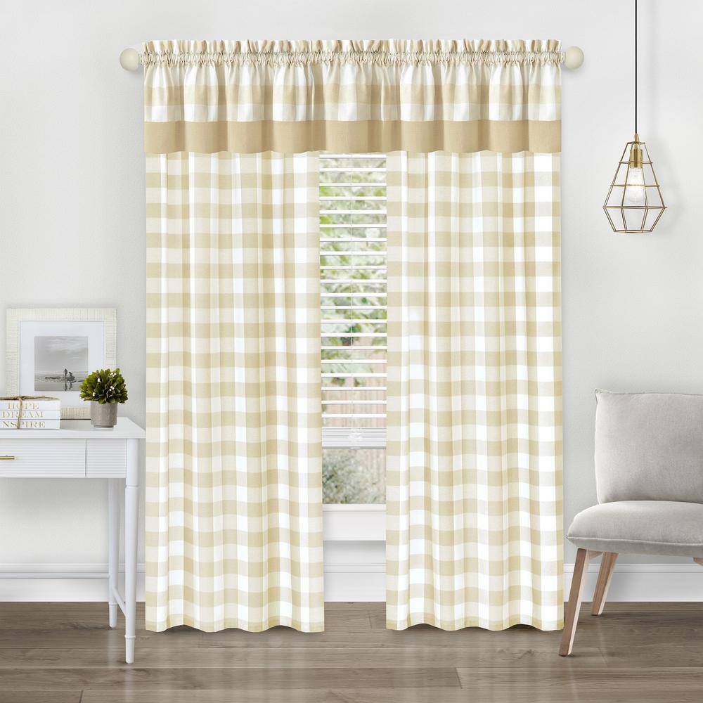 Tan Checkered Polyester Cotton Rod Pocket Valance
