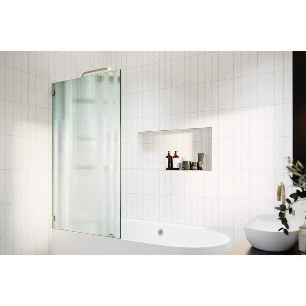 Gaia 30 in. x 58.25 in. Single Fixed Frameless Fluted Bath Panel Shower Tub Door in Brushed Bronze price history on PriceWatchPro