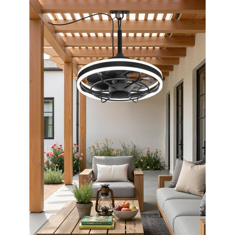 20 in. Outdoor Black Caged Powerful Quiet 6-Speed Downrod Mount Standard Ceiling Fan with Lights Remote Control APP price history on PriceWatchPro