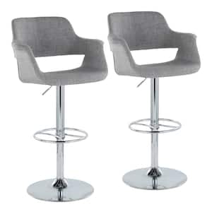 Vintage Flair 47 in. Light Grey Fabric and Chrome Metal High Back Adjustable Bar Stool with Wheel Footrest (Set of 2)