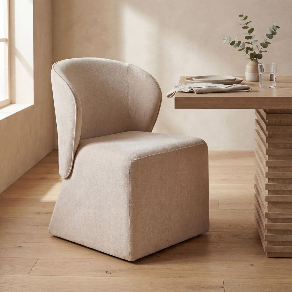 Beige Polyester Fabric Modern Dining Chair, Accent Lounge Chair, Upholstered Vanity Makeup Chair