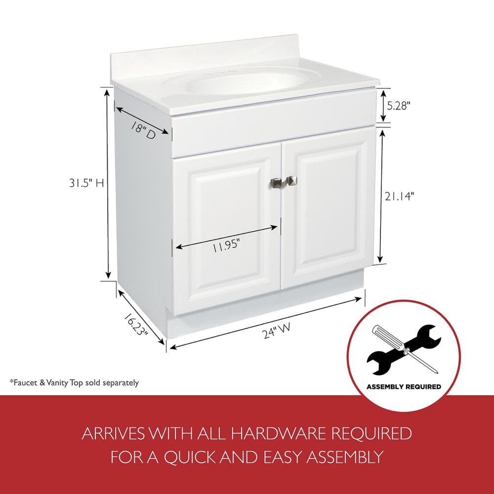 Wyndham 24-Inch White MDF Freestanding Bathroom Vanity Cabinet