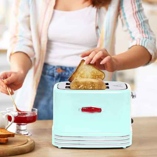 タルタル Nostalgia Retro 900 W 2-Slice Aqua Wide Slot Bagel Toaster